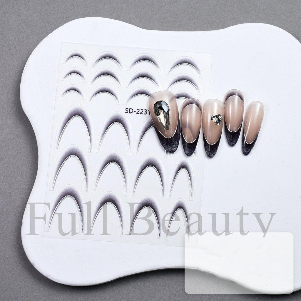 French Nail Stickers Black White Nail Art Decals Colorful Sliders Manicure Decor Gold Silver Nail Stickers