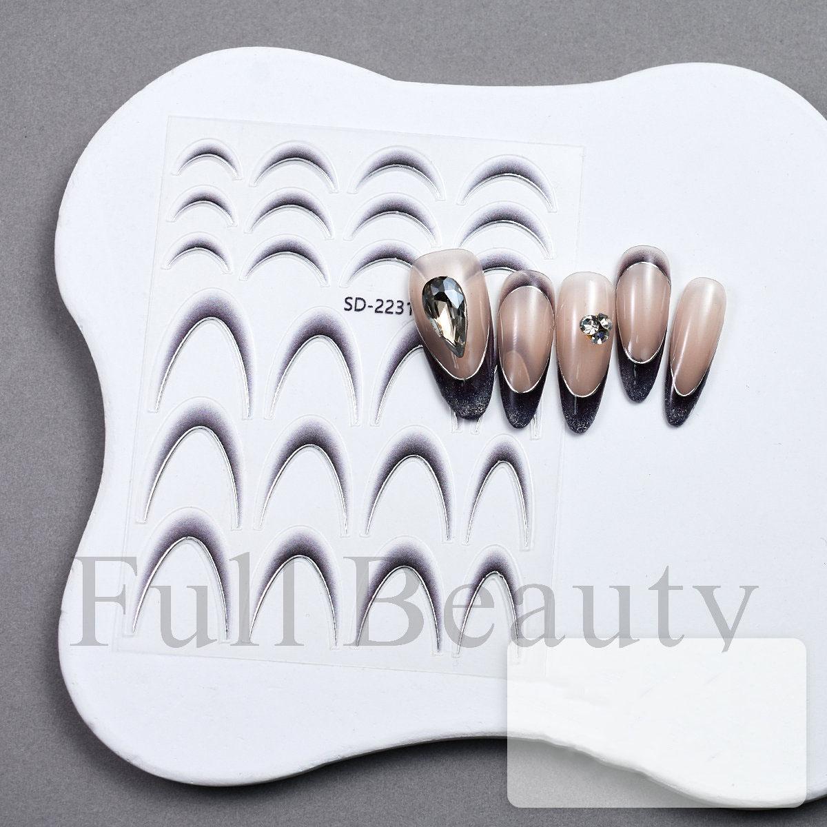 

Французские наклейки для ногтей Черно-белые наклейки для дизайна ногтей Красочные слайдеры Маникюрный декор Золотые серебряные наклейки для ногтей