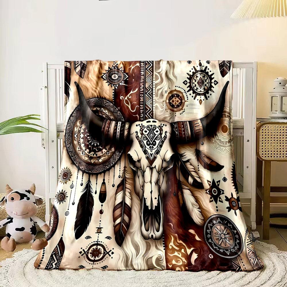 Bohemian Cow Skull Blanket bedroom Blanket for Livingroom Couch lunch break Soft throw for Friend's festival Gift