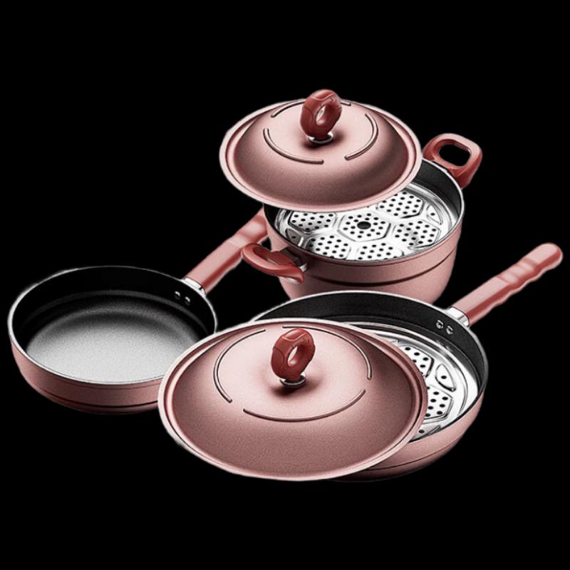 Aibofei Burgundy Heart 3-Piece Cookware Set