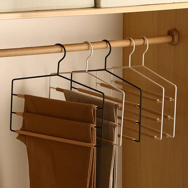 3 Tiers Wooden Pants Hangers,Space Saving Multi-Layer Trouser Racks,Multi-functional Iron Clothes Hanger for Scarf Tie Towel