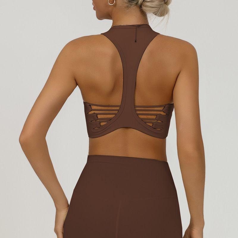 

Fashion Beauty Back Yoga Sports Bra Bar High Elastic Quick-Drying Running Dance Training Workout Bra Shockproof Push-up Dark brown S