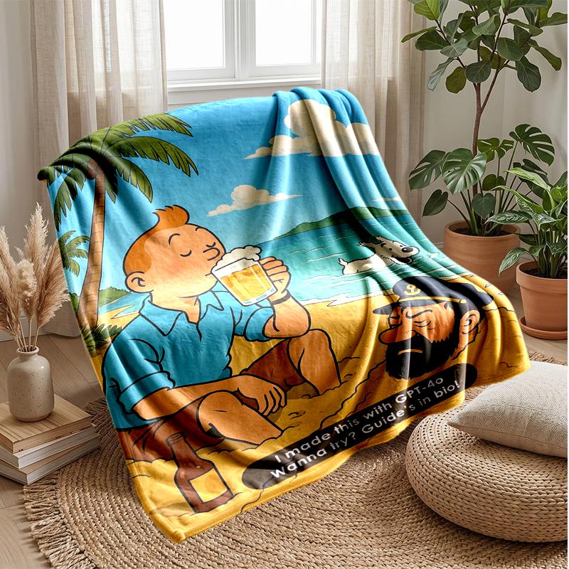 1pc The Adventures of Tintin Blanket, Soft Blanket for Travel Camping, Easy-to-maintain Indoor Outdoor Blanket