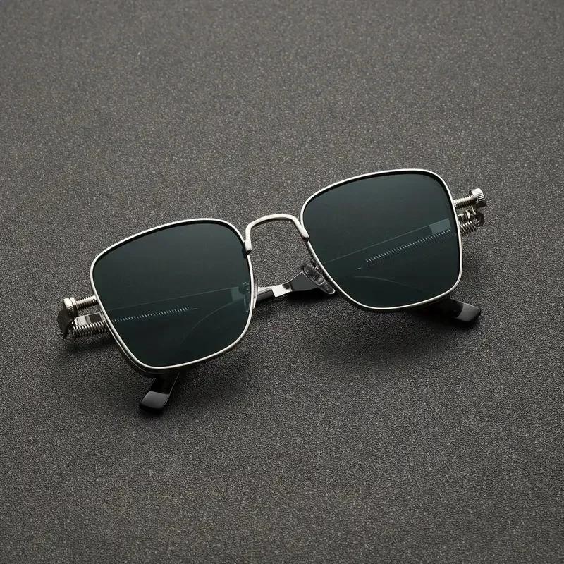 Personality Luxury Retro Square Frame Future Technology Sense Sunglasses Metal Frame Square Steampunk Men Sunglasses with Spring