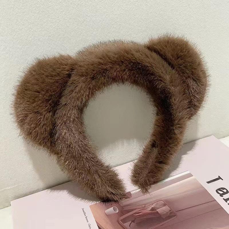 Imitation Mink Fur Wide Edge Headband for Women - Autumn/Winter Face Washing Accessory
