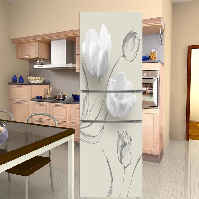 

Белый цветок, украшения на дверь холодильника, элегантные цветы, наклейка на холодильник, самоклеящиеся наклейки на стену, виниловые обои, фреска, искусство 60x180cm