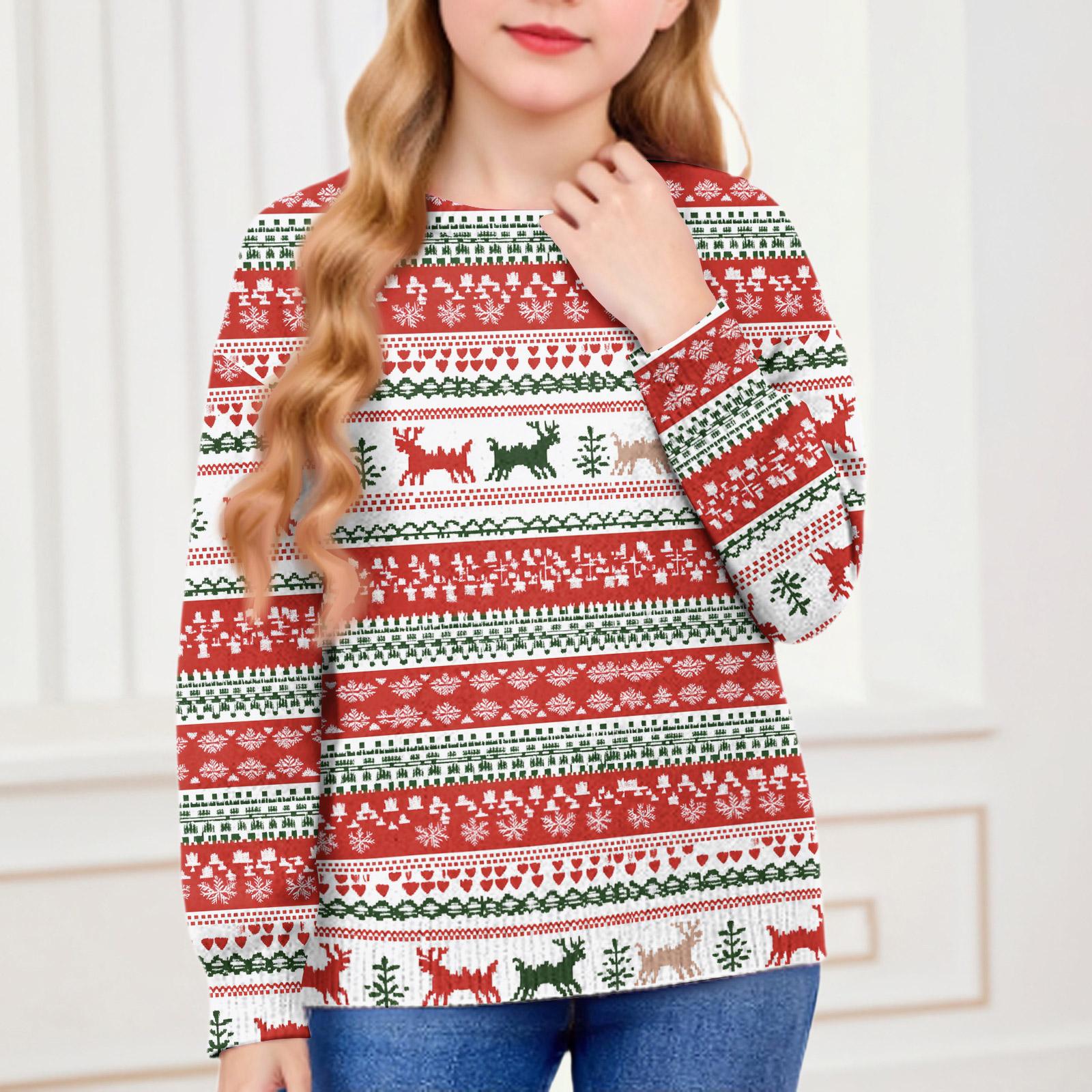 

Рождественские свитшоты для детей мальчиков и девочек вязаный свитер милая рубашка осенний пуловер с круглым вырезом топы 140