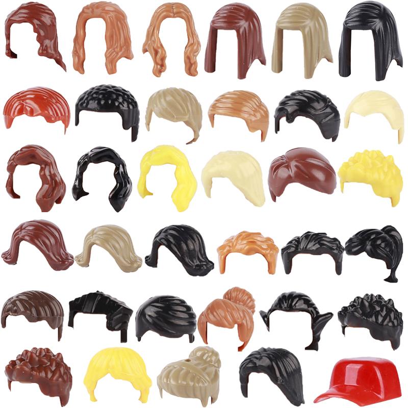 MOC City Building Blocks Figure Body Parts Creative Accessories Long Hair Brown Black Gold Mini Brick Compatible Toy Gift k030