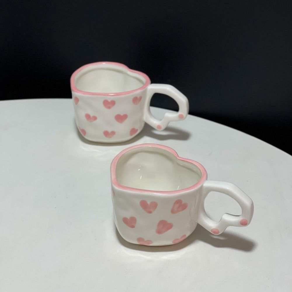 Sweet Ceramic Mugs 250ml Tea Milk Cups Hand Drawn Love Heart Cup  Kitchen