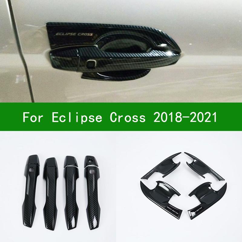 Black Carbon Fiber Pattern Car Side Door Handle Bowl Cover Trim For Mitsubishi Eclipse Cross 2017 2018