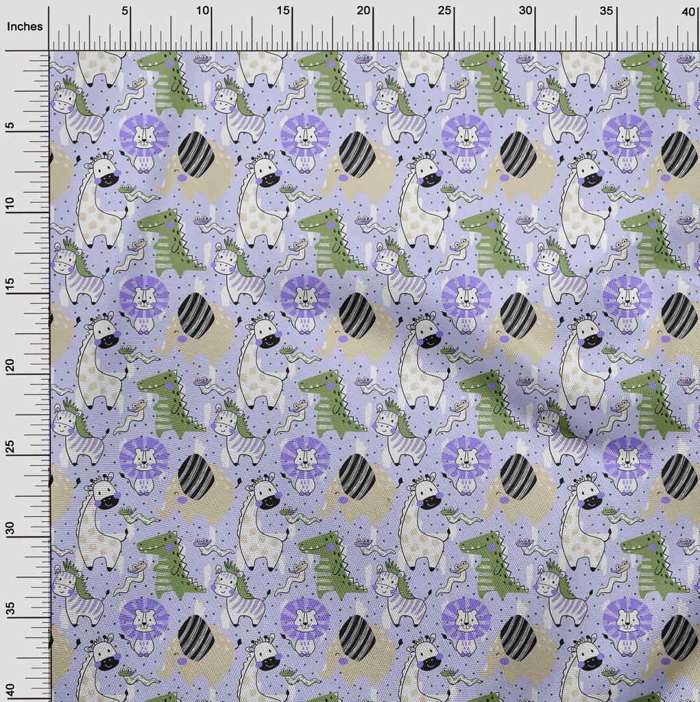 oneOone Cotton Flex Amethyst Fabric Kids Cutie Animal Sewing Material Print Fabric by The Yard 40 Inch
