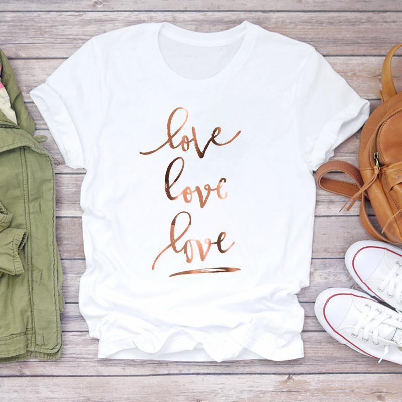 (Asiatische Größe) T-Shirt Top Kleidung Casual Love Heart Valentine Kurzarm Mode T-Shirt 90er Jahre Damen Print Sommer Lady Female Grafik T-Shirt