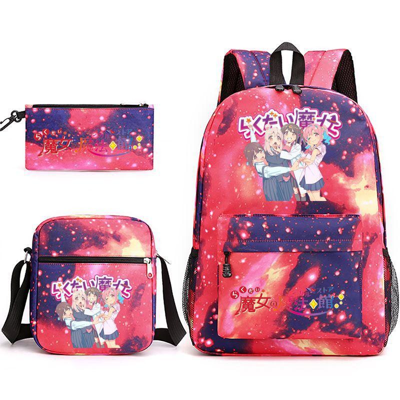 Large Capacity Schoolbag with Shoulder Strap; Student Three-piece Pencil Case Set