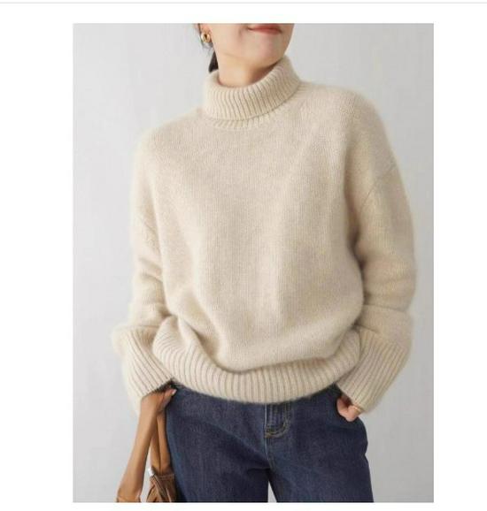

Women s High Neck Cashmere Knit Sweater - 2025 Autumn/Winter Collection Large