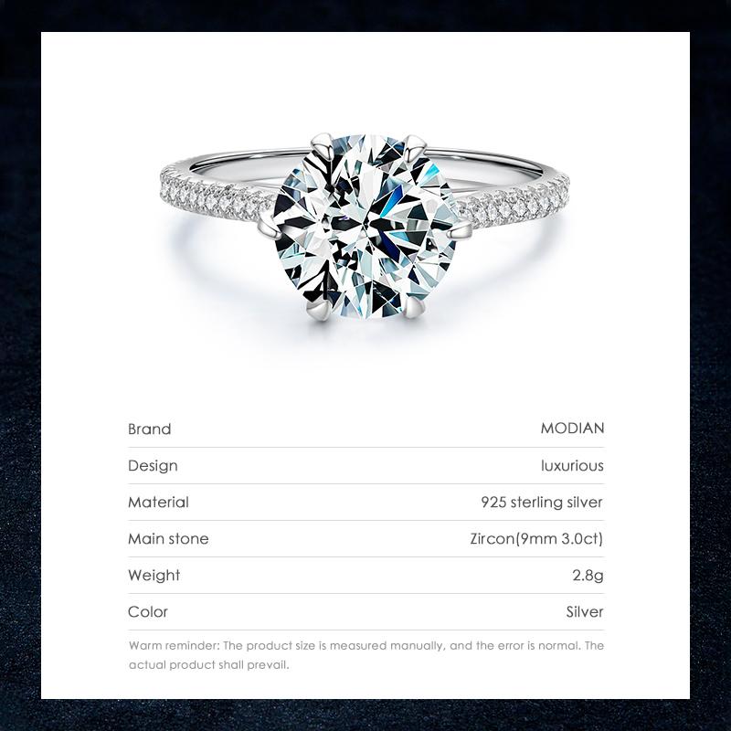 MODIAN Clear 3ct CZ Stone Ring 925 Sterling Silver Crown Rings for Women Wedding Engagement Statement Fine Jewelry