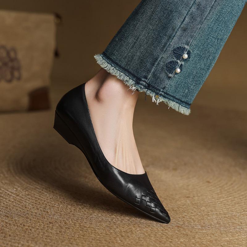 

Casual four seasons wear solid color wedge heel shoes women s new women s fashion single shoes low heel large size shoes beef tendon soft sole comfort 40