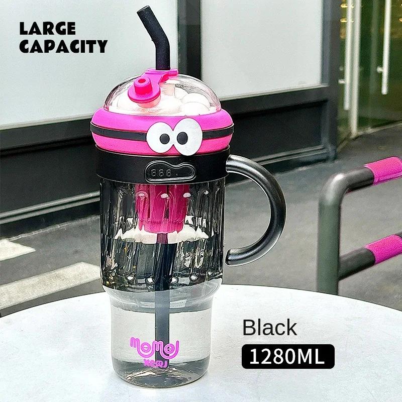 

1280ml Large Capacity Straw Cup, Outdoor Plastic Water Bottle, Office Drinking Cup, Summer Cup with High Aesthetic Value 1280ml чёрный