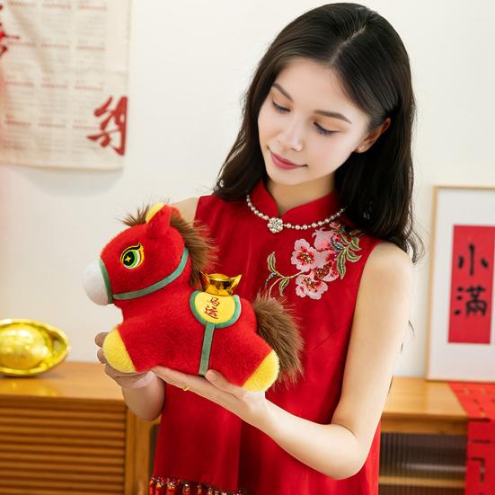 Horse Doll Auspicious Meaning PP Cotton Filling Plush Toy Traditional Zodiac Horse with Lucky Bag PP Cotton Filling Doll