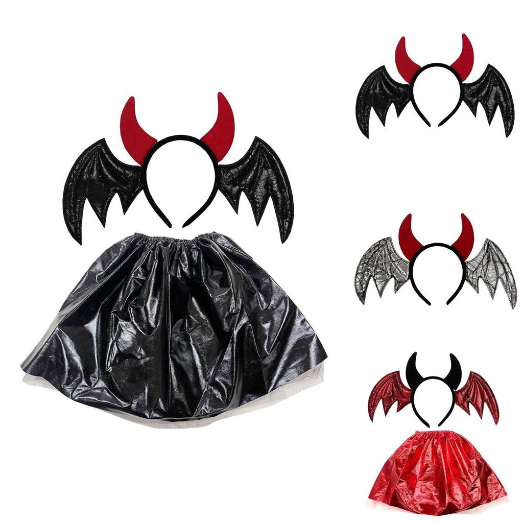 Five Dolls Halloween Bat Headband With Funny Animal Wings And Devil Skirt Costume