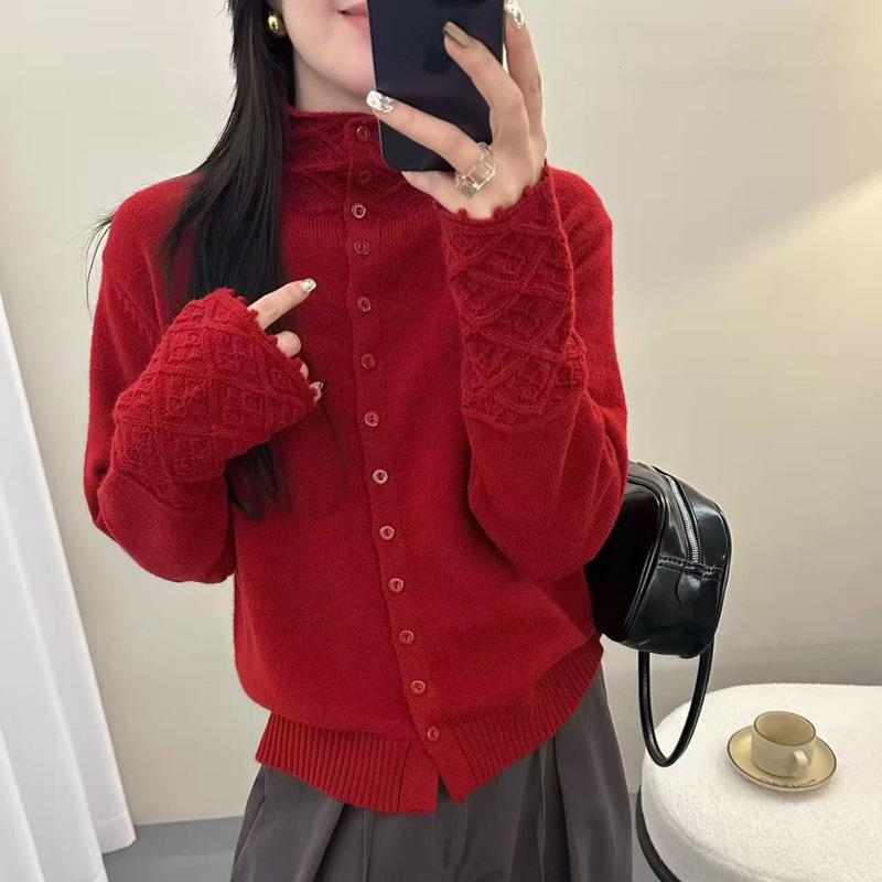 Women's Jacquard Half-High Collar Knit Sweater - Soft, Skin-Friendly Pullover, Popular In Live Broadcasts