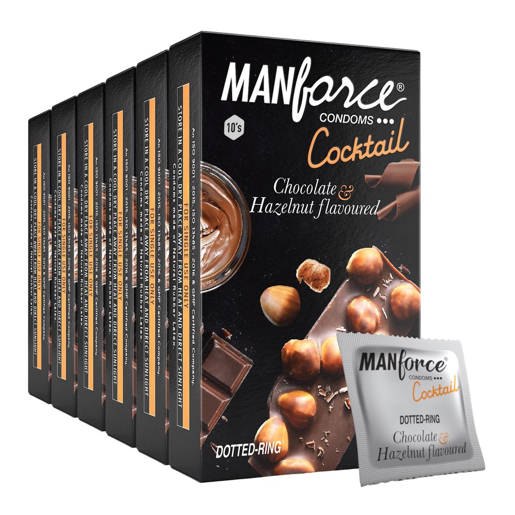 Manforce Cocktail Chocolate & Hazelnut Flavoured Condoms for Men with Dotted Rings| Extra Dotted for Her Extra Stimulation| Lubricated Latex Condom
