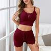 Trendy Lace Trim Spaghetti Strap Pajama Set for Teens - Casual Sexy European & American Style