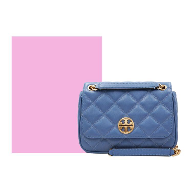 Tory Burch TB Willa Caviar Leather Quilted Chain Commuter Messenger Bag Women Bags Blue 82368-457