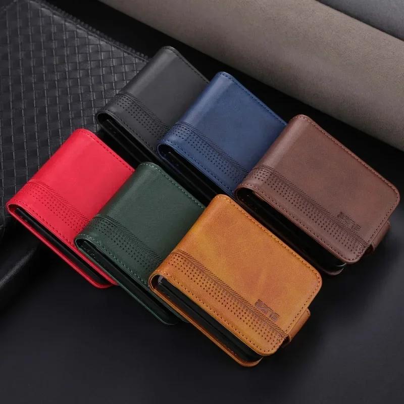 Luxury Business Retro Skin Feel Leather Phone Case For Samsung Galaxy Z Flip 7 6 5 4 3 Card Slot Holder Anti-Drop Protect Cover