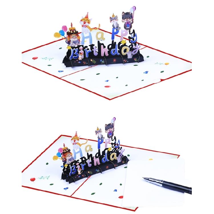 Creative 3D Birthday Card Beautiful 3D Cats Decorated Birthday Card Colorful Print Birthday Greeting Card