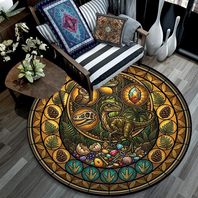 Prehistoric Glass Round Area Rug Under Office Chairs Bedroom Living Room Home Decor