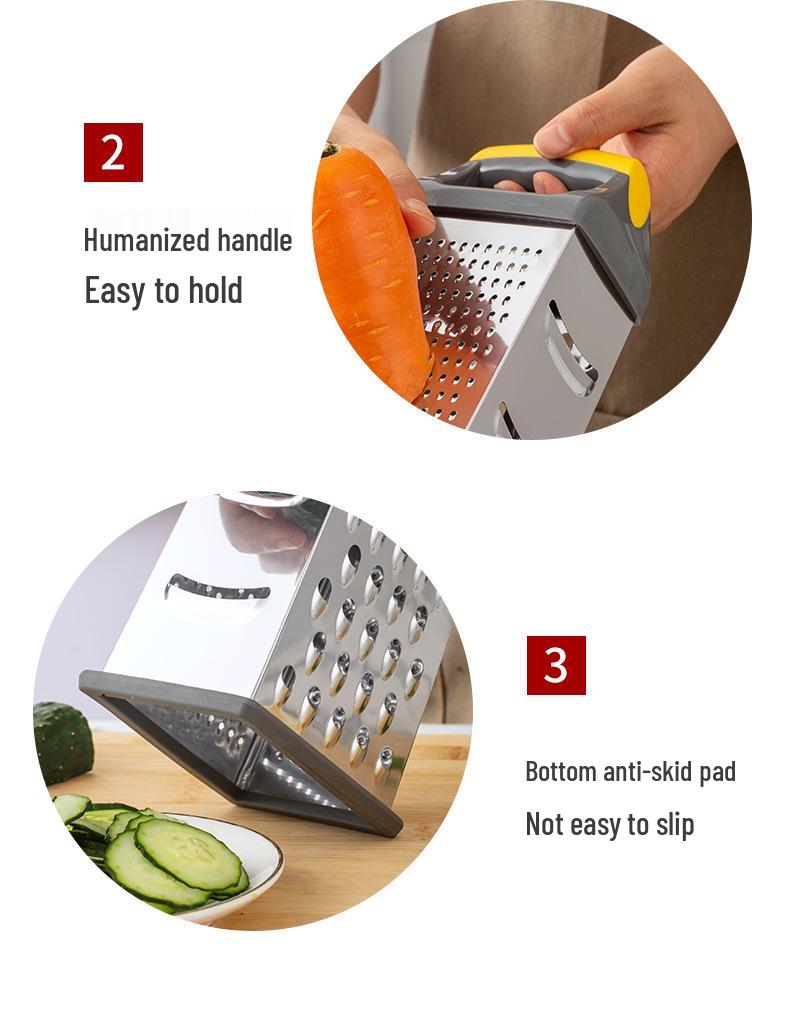 9-Inch Stainless Steel Multifunctional Grater & Slicer - 4-Sided Vertical Vegetable Cutter, Melon Peeler, Cheese & Ginger Grater