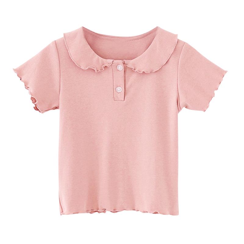 

Летний топ с кружевными лацканами и короткими рукавами для девочек 130 розовый