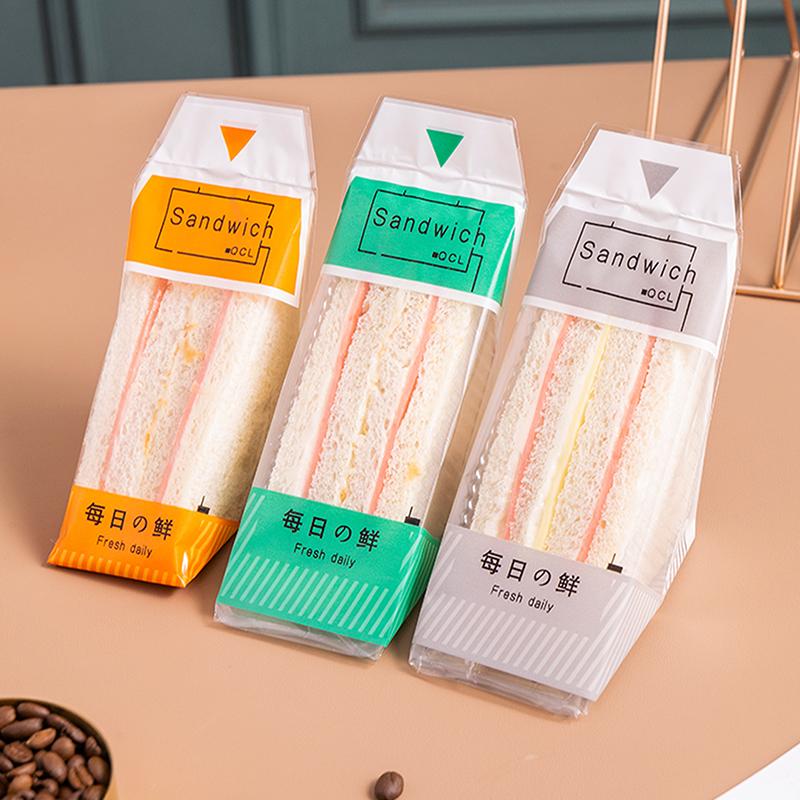 100 Stück transparente Sandwichverpackungen für gebackene Dreieckskuchen, Einwegverpackung, transparenter Beutel