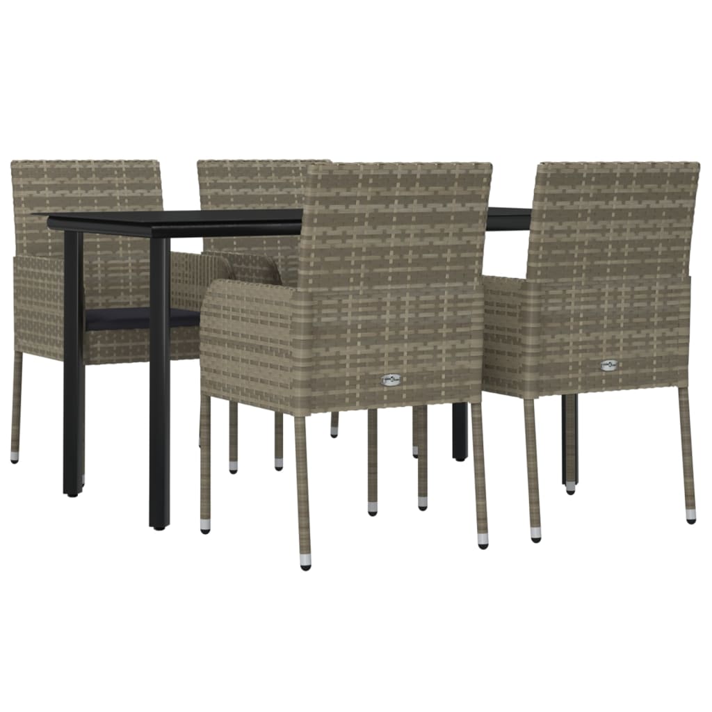 vidaXL 5-tlg. Garten-Essgruppe mit Kissen Schwarz und Grau Poly Rattan