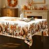 One Autumn Squirrel Tablecloth - Orange Buffalo Check Pattern with Maple Leaves and Squirrel designs.PMJ