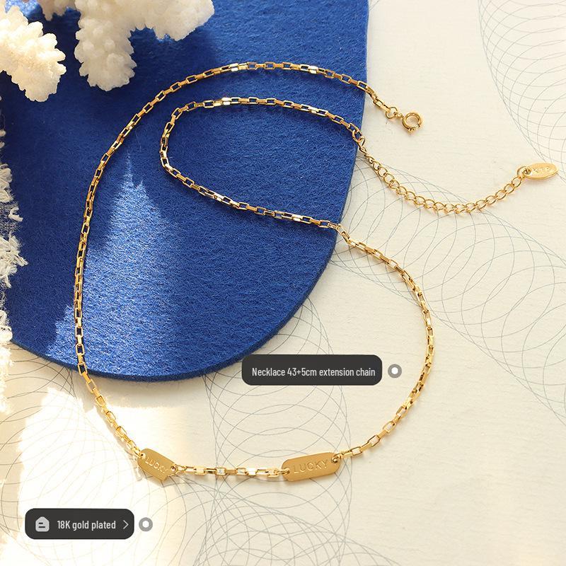 Korean Style Summer Cutout Double Pendant Collarbone Necklace, Titanium Steel with 18K Gold Plating P569