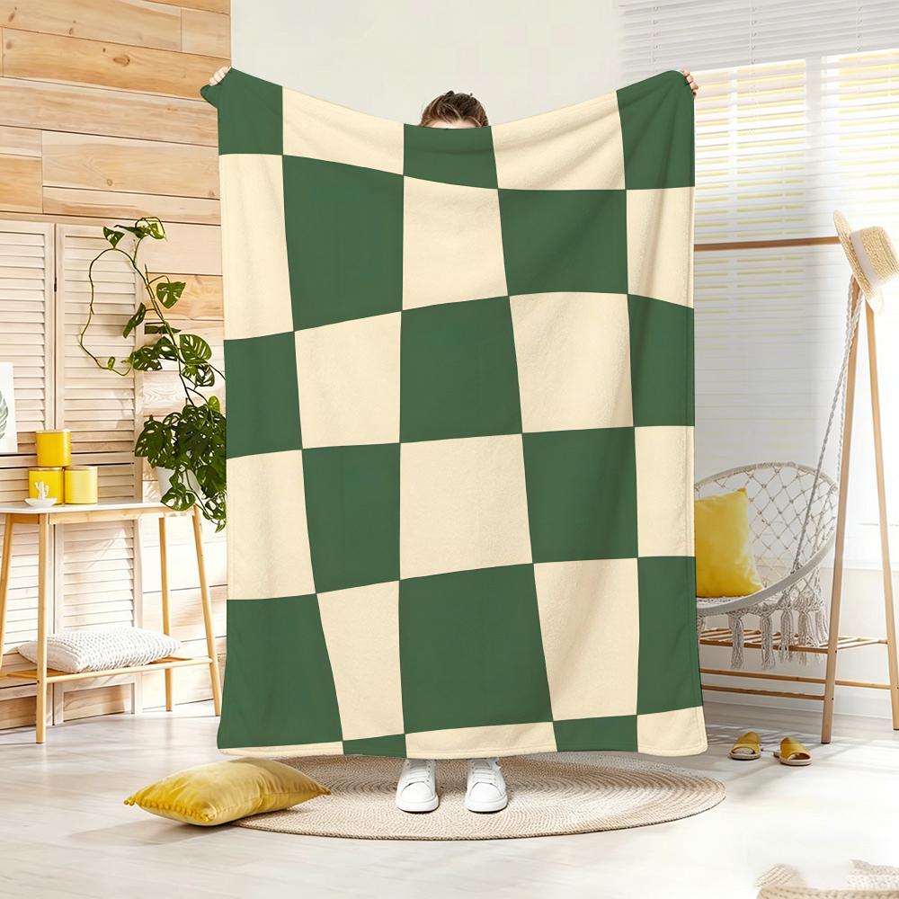 Green Checkerboard Throw Blanket Cute Checkered Retro Pattern Cozy Bed Blankets Luxury Decor for Sofa Couch Bed Living Room