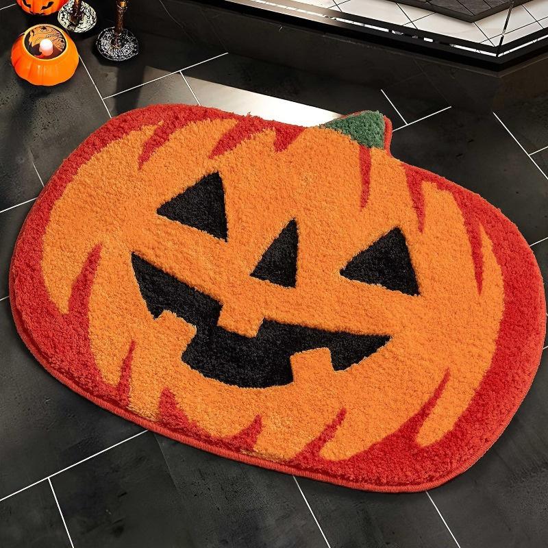 Halloween Imitation Cashmere Floor Mat Bathroom Decoration Autumn Pumpkin Bathroom Carpet Anti Slip and Absorbent