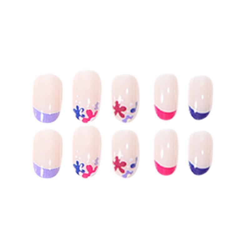 24pcs Press-On Nails With Floral Design Minimalist Multi-Color French Tip Wearable Nail Tips
