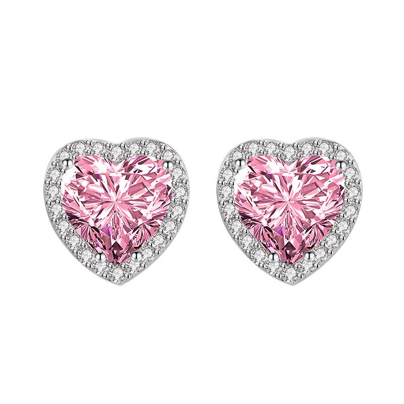 High-End French Zircon Love Stud Earrings Niche Design Super Flash Diamond Sweet Earrings Women