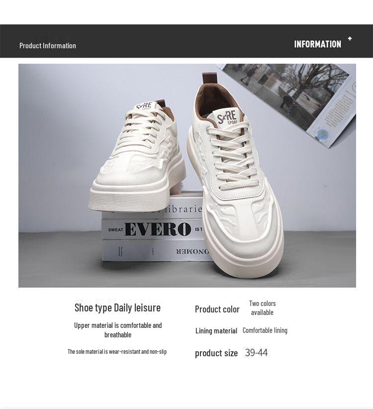 2025 Men's Trendy Thick-Soled White Sneakers: Versatile Autumn Casual Sports Shoes