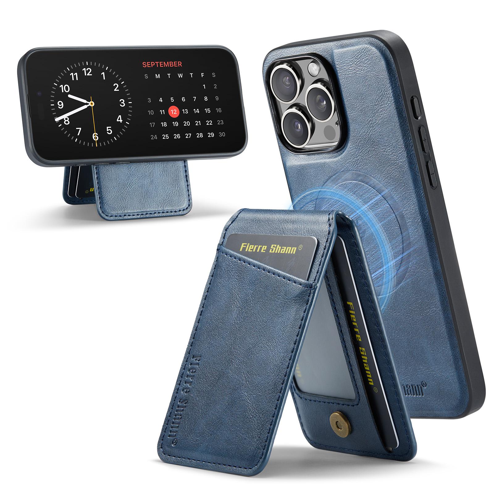 

FIERRE SHANN 025 Style For iPhone 16 Pro Max Case Leather+TPU Detachable Card Slots Phone Cover Blue