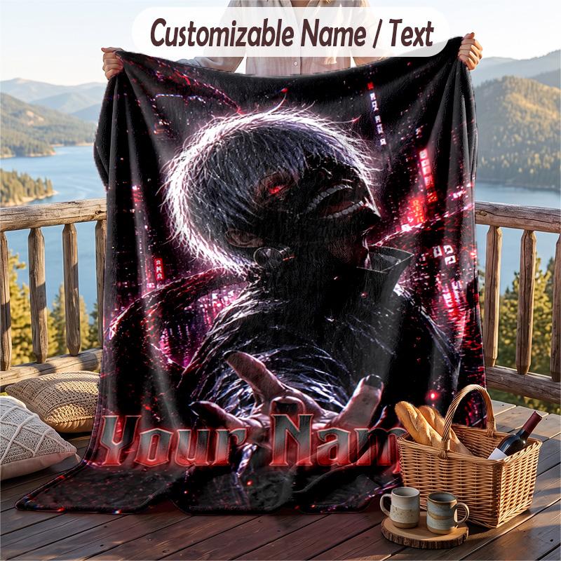 Personalized Flannel Throw Blanket,Tokyo Ghoul Custom Printed Name, Cozy Plush Blanket For Home Use