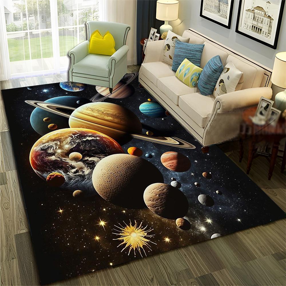 3D Univers Weltraum Galaxie Planet Stern Teppich Teppich für Zuhause Wohnzimmer Schlafzimmer Sofa Fußmatte Dekor,Kinderbereich Teppich Rutschfeste Bodenmatte