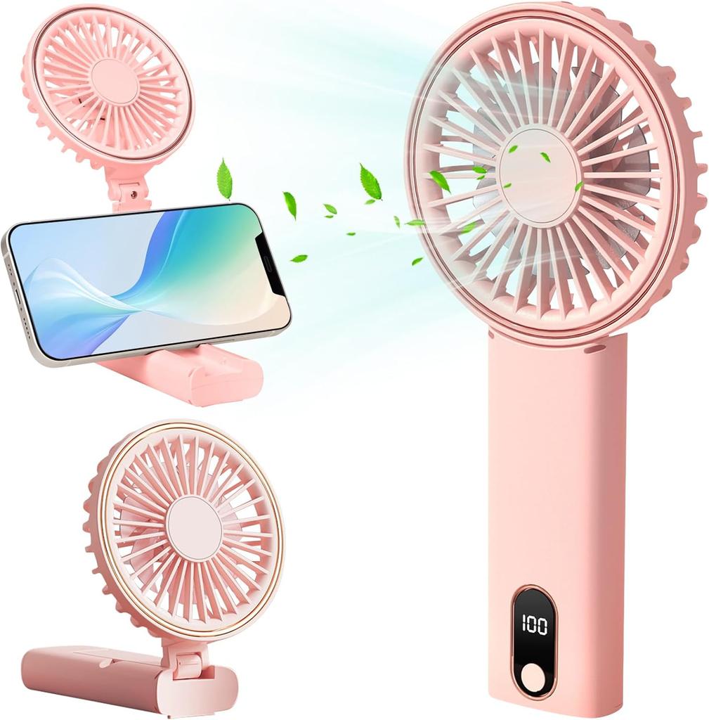 Mini Handheld Fan Powerful Handheld Fan Small Battery Operated Fan with LED Display 4 Speed Adjustable Lightweight Rechargeable
