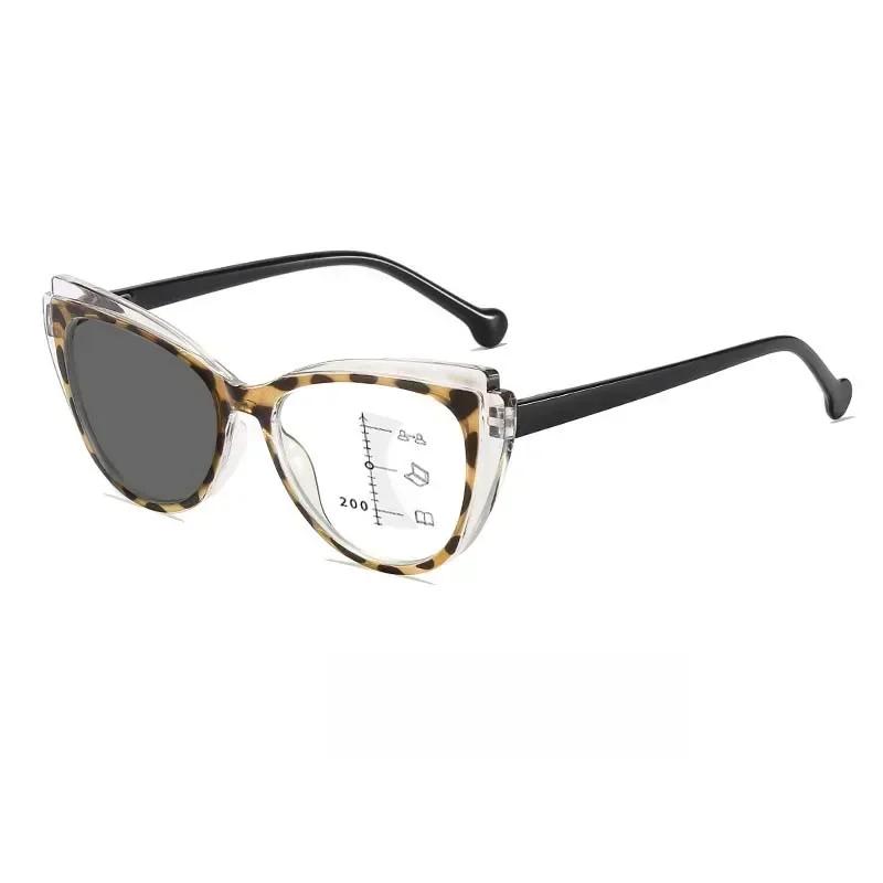 2025 Fashion Men Women Photochromic Reading Glasses Trendy Cat Eye Multifocal Glasses Outdoor Far Sight Eyeglasses +1.0+1.5+4.0
