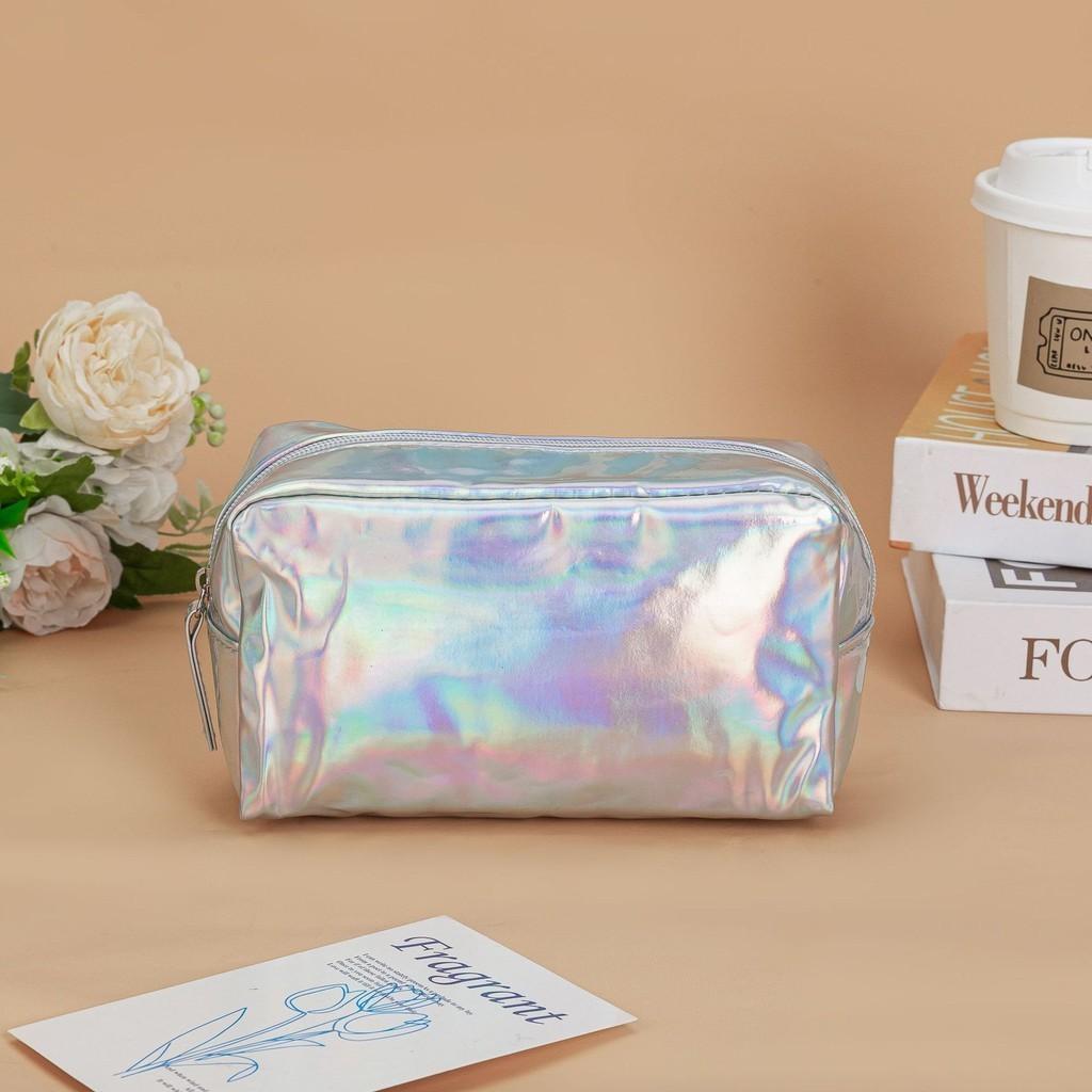 Разноцветная лазерная ПУ косметичка для путешествий, водонепроницаемая и легкая серебряный