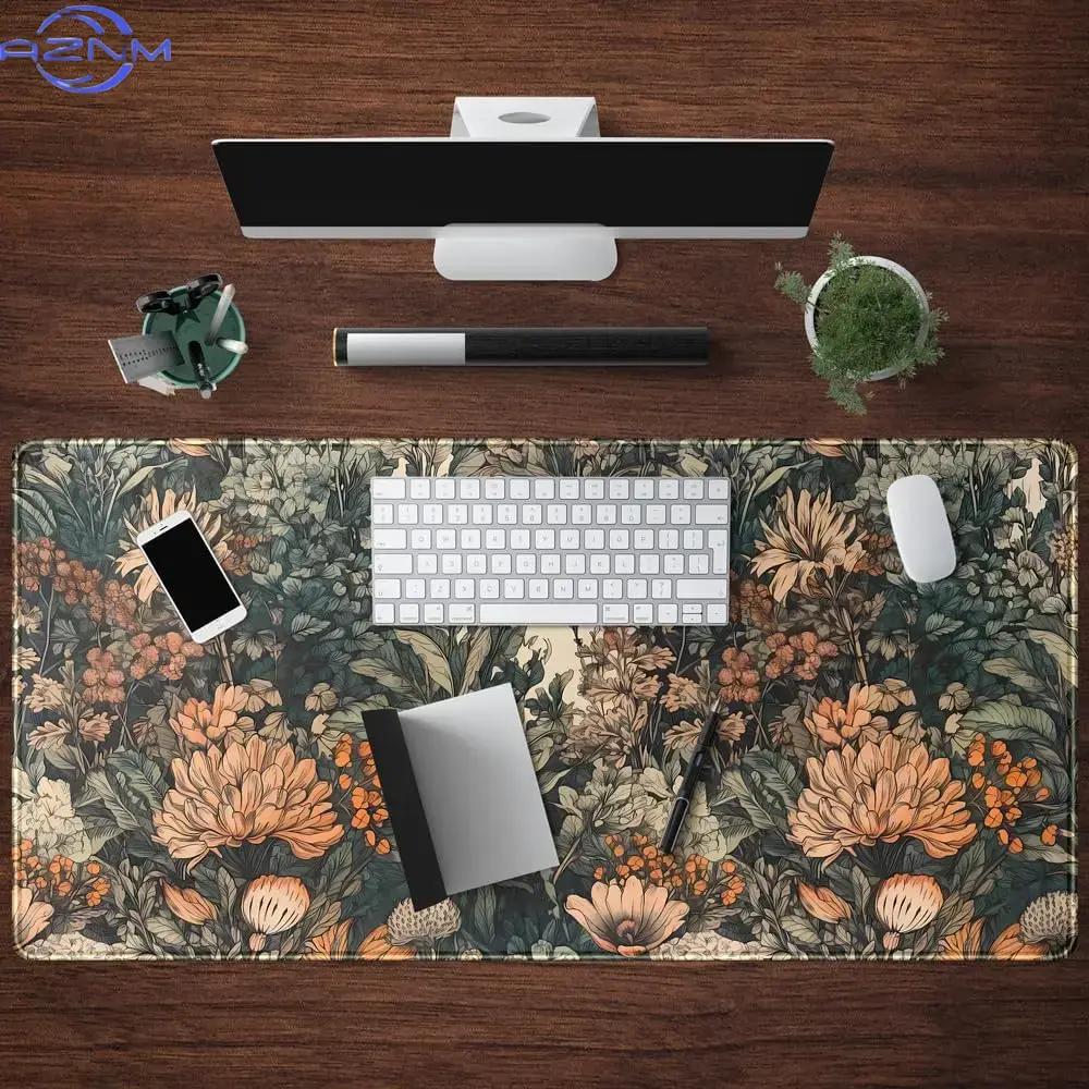 Vintage Orange Floral Gaming Mouse Pad Retro Bush Flower Leaf Print Smooth Edge Non Slip Mat For Gamers Office Home Wireless
