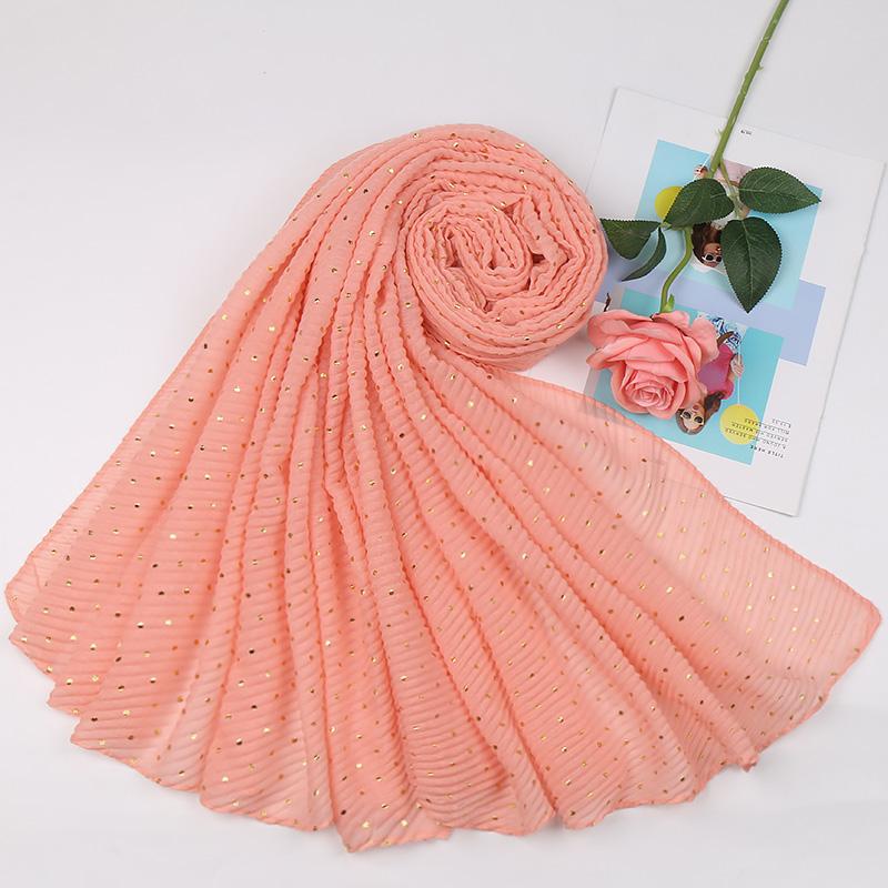 New Pleated Polka Dot Hijab Scarf Women Shimmer Ripple Shawls Muslim Glitter Shawl Wraps Stretchy Headband Scarves Soft Pashmina