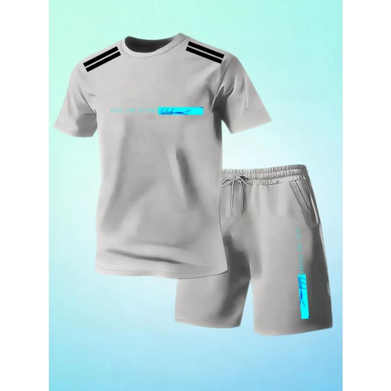 Outdoor Sports Outfit Men Summer Mesh Crew Neck Short Sleeve Tshirt Breathable Casual Shorts Set